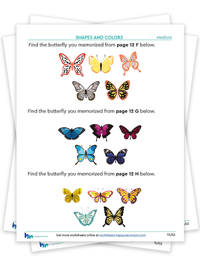 butterfly activities, butterfly memory worksheets, spatial