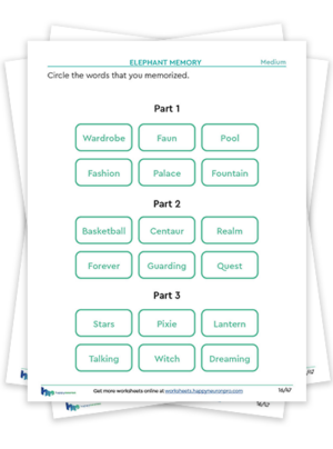 Verbal Working Memory Worksheets | HappyNeuronPro Worksheets